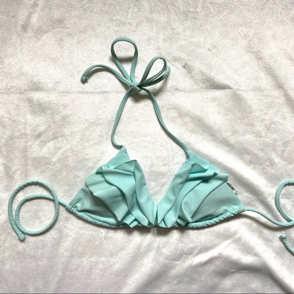 light blue ruffle triangle bikini top